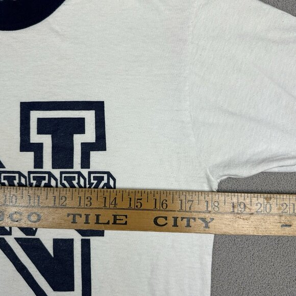 Vintage Military T Shirt 80s USA Ringer Soffe US Navy White Stencil Davis - Picture 5 of 7